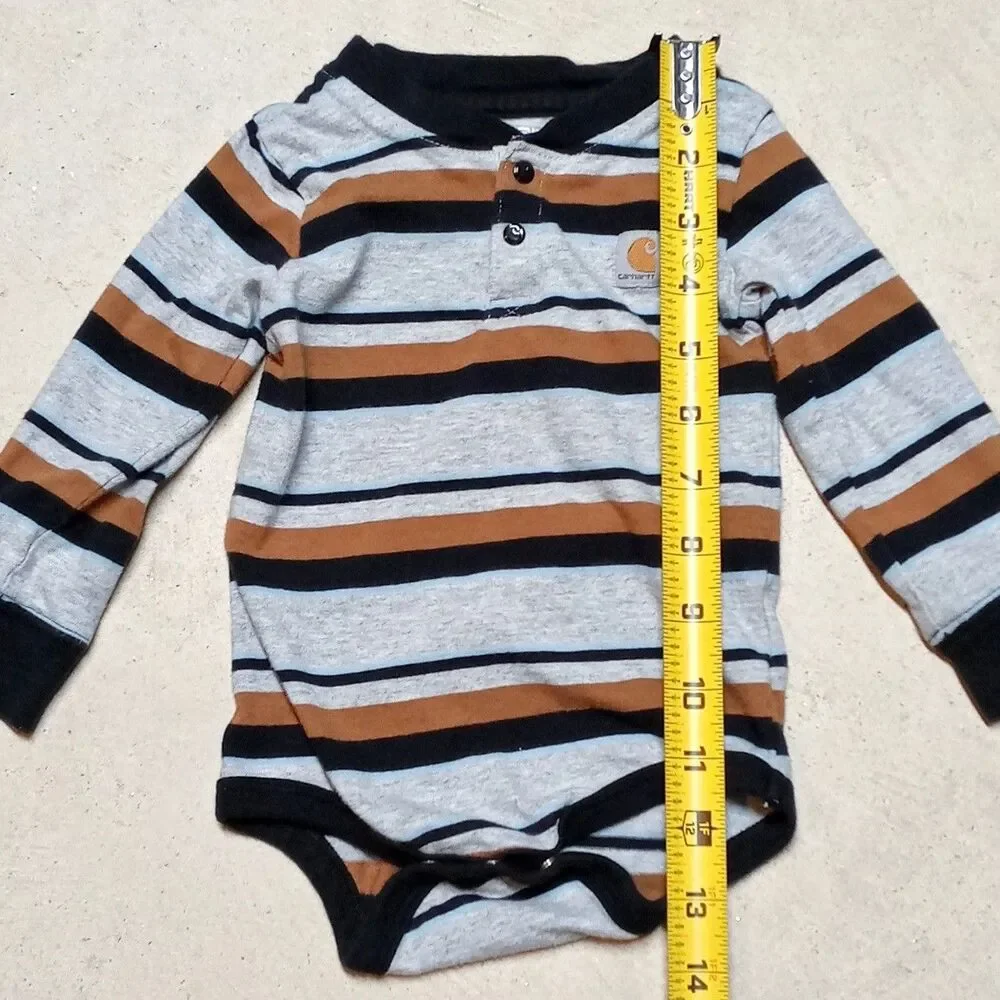 Carhartt Baby One Piece Bodysuit Size 12M Gray Black Striped Long Sleeve
